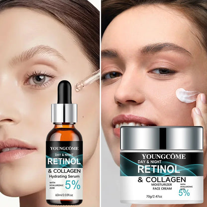 YOUNGCOME Retinol Collagen Hyaluronic Acid Moisturizer & Essence Set - Daily Nourishing Facial Care Kit for Deep Hydration