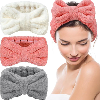 3 Piece Spa Headband For Washing Face/Terry Cloth Hairband with Bow/Super Cute