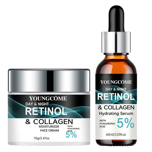 YOUNGCOME Retinol Collagen Hyaluronic Acid Moisturizer & Essence Set - Daily Nourishing Facial Care Kit for Deep Hydration